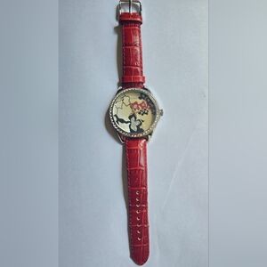 Fossil Red Croc-Embossed Watch with Floral Dial